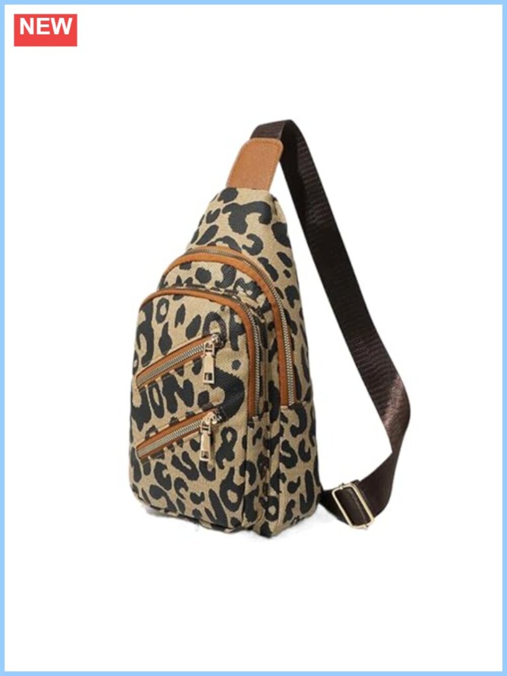 Faux Leather Leopard Sling Bag RFID Crossbody Daypack Travel Gym